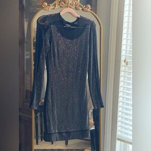 Bebe Body-con Mesh Rhinestone Mini Dress